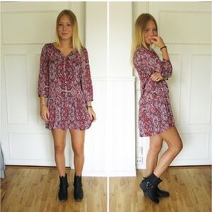 Paisley Print Long Sleeve Dress